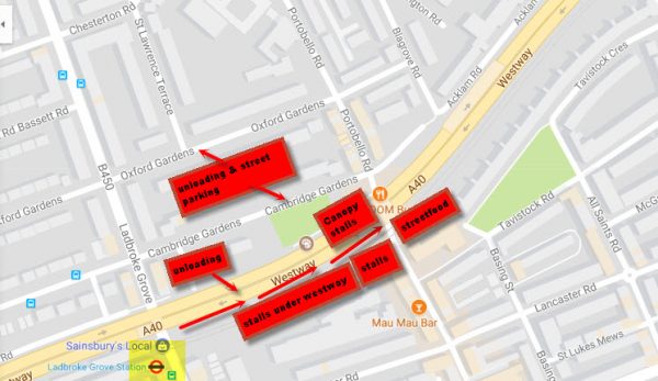 Trading at Portobello Green Market - location map